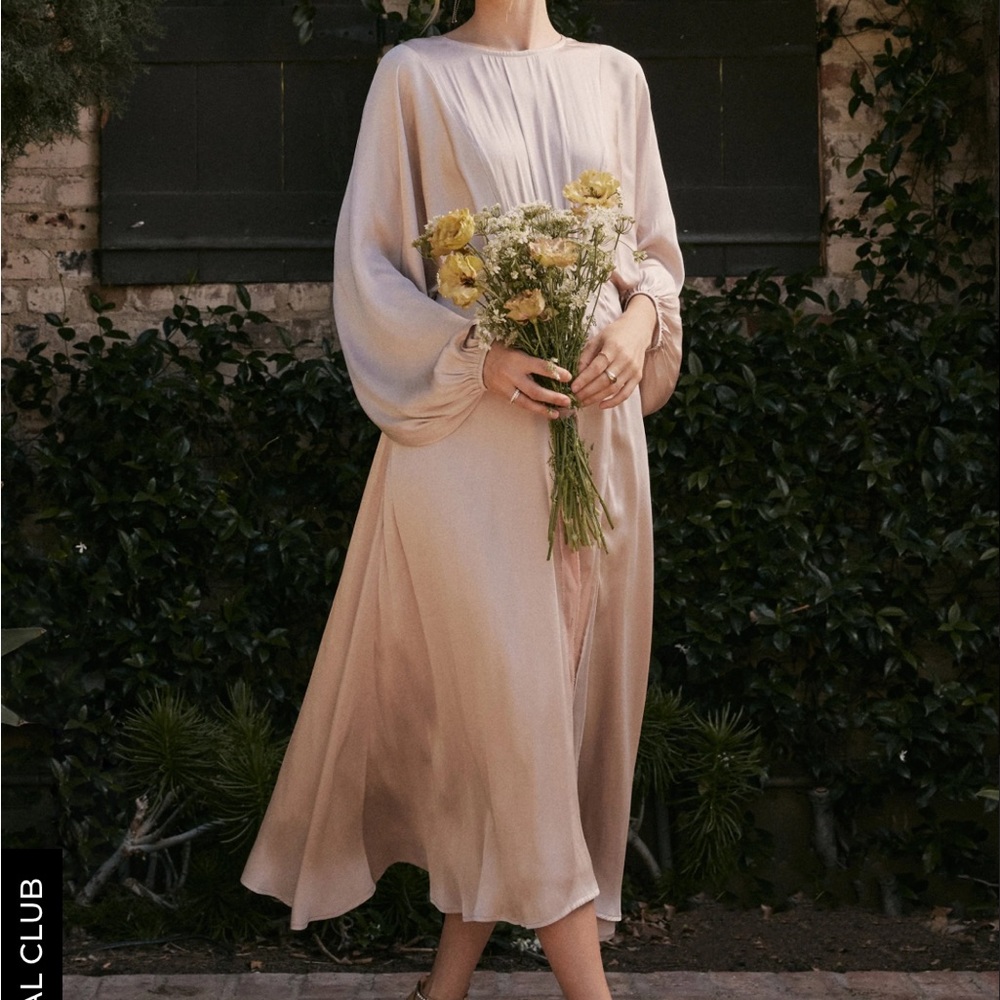 ASTR the label Marin Dolman Sleeve Midi Dress Champagne Silk Bridal Wedding